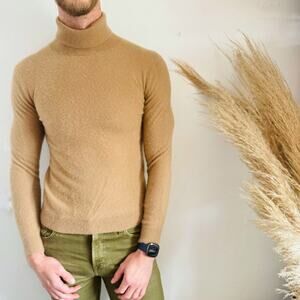 MENS THEORY Camel Khaki Beige Tan Cashmere Solid Pullover Turtleneck Sweater XS